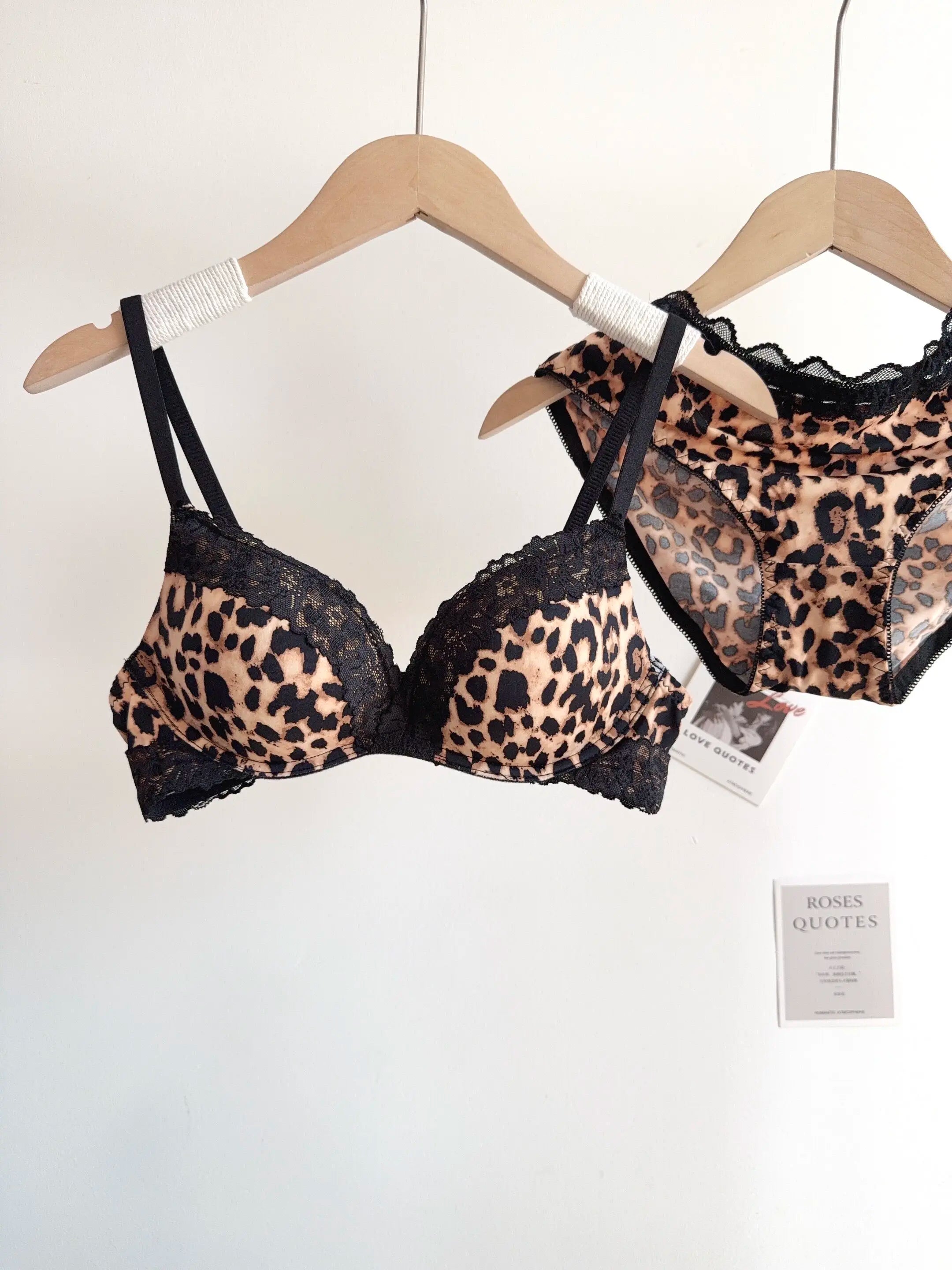 Sexy Leopard Print Lingerie Set Women Wireless Invisible Push Up Small Breasts,adjustable A To C Cup,sheer Lace Pure Design, S-X