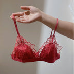 BANERDANNI Pure Desire Victoria French Lace Embroidered Lingerie Women's Thin Cup Triangle Cup Bra Set Comfortable No Underwire