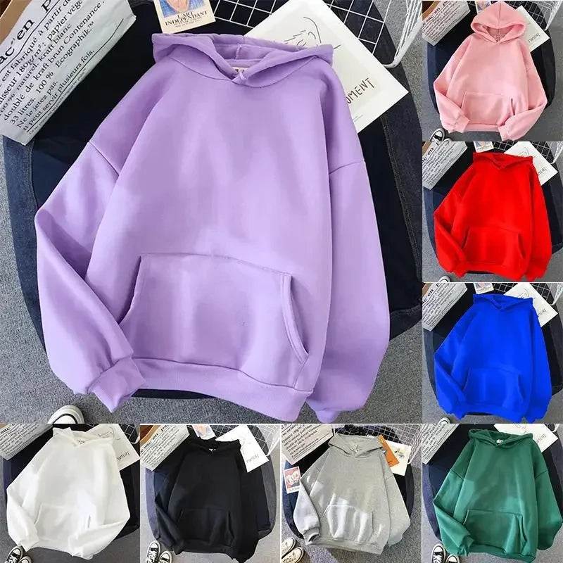 2024Autumn Casual Women's Solid Hoodie Comfortable Strecth Sweatshirts Loose Pocket Warm Clothes Fashion Street Female Pullovers Main image