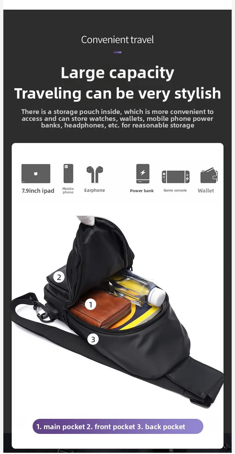 Men's Fashionable Casual Chest Bag Outdoor Cycling Waterproof Durable Sports Backpack Trendy Versatile Portable Crossbody Bag