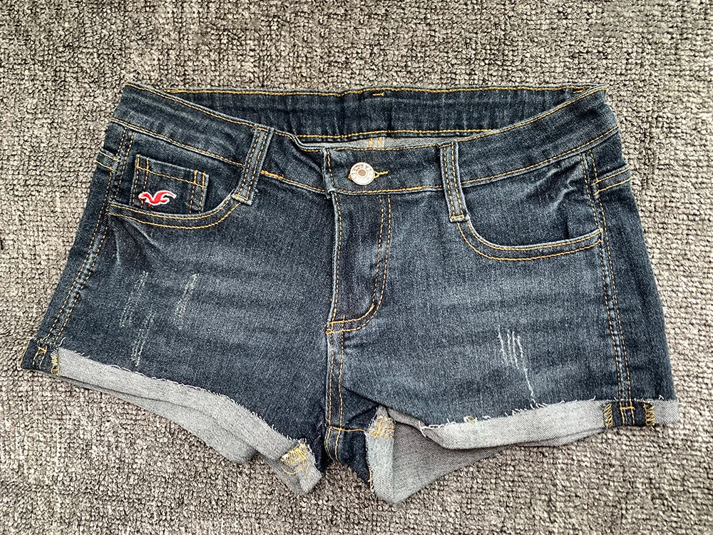 Summer Korean Sexy Low Waist Women Denim Shorts American Lady Y2K Elastic Slim Fit Hot Pants Female Embroidery Wrapping Jeans