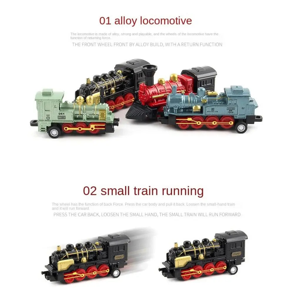 Car Vehicles Retro Steam Train Pull Back Model Diecast 1:60 Alloy Toy Train Kids Toys Set For Boys Gifts Kids Birthday
