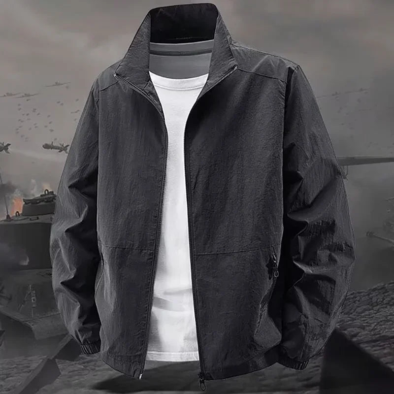 Men's Stand Collar Jacket Spring Breathable Lightweight Anti-Wrinkle Windbreaker Outdoor Sport Casual Quick-Drying Work Jackets