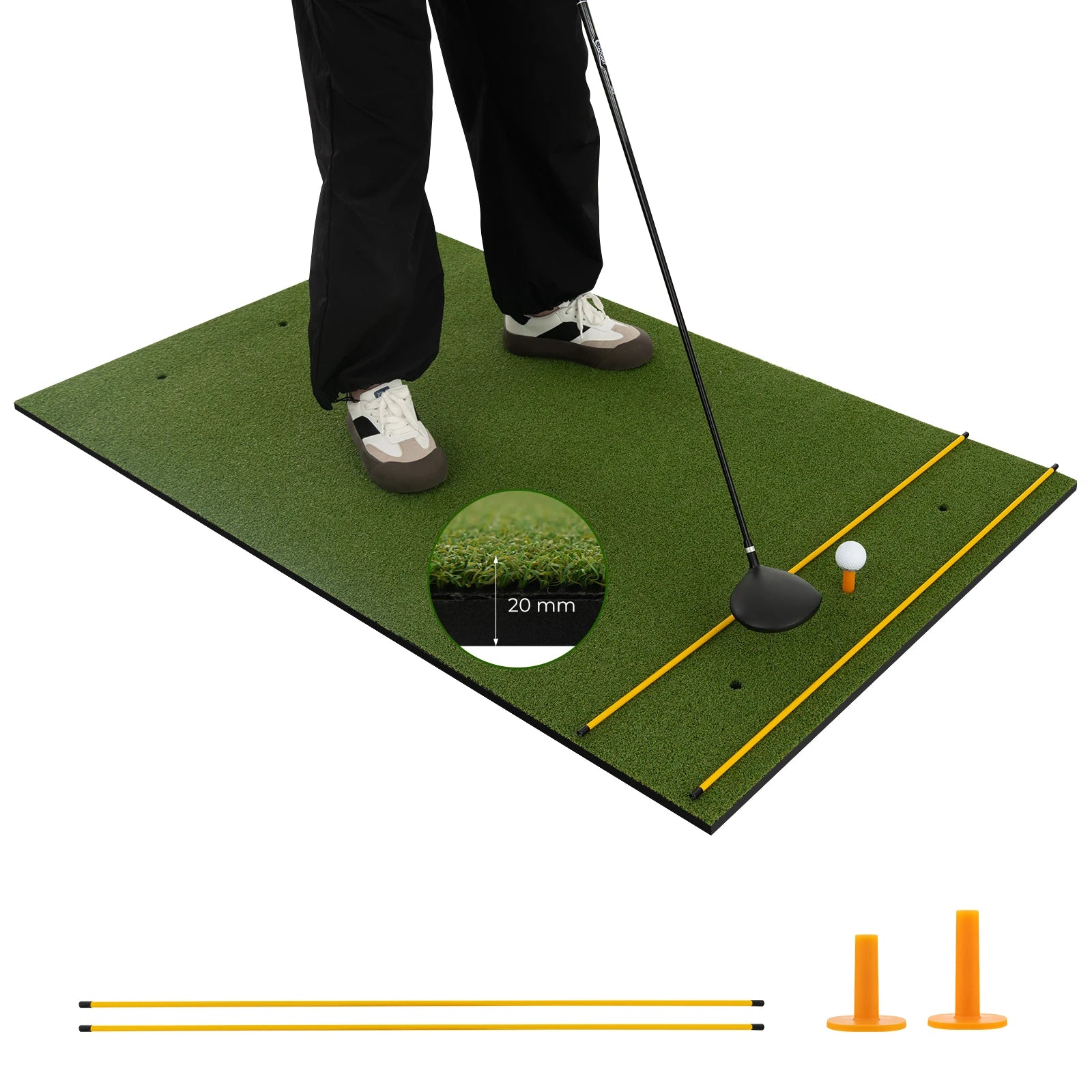 Golf Hitting Mat, 5 ft x 3 ft Artificial Turf Golf Practice Mat w/ 2 Golf Rubber Tees & 2 Alignment Sticks, Portable Golf Main image