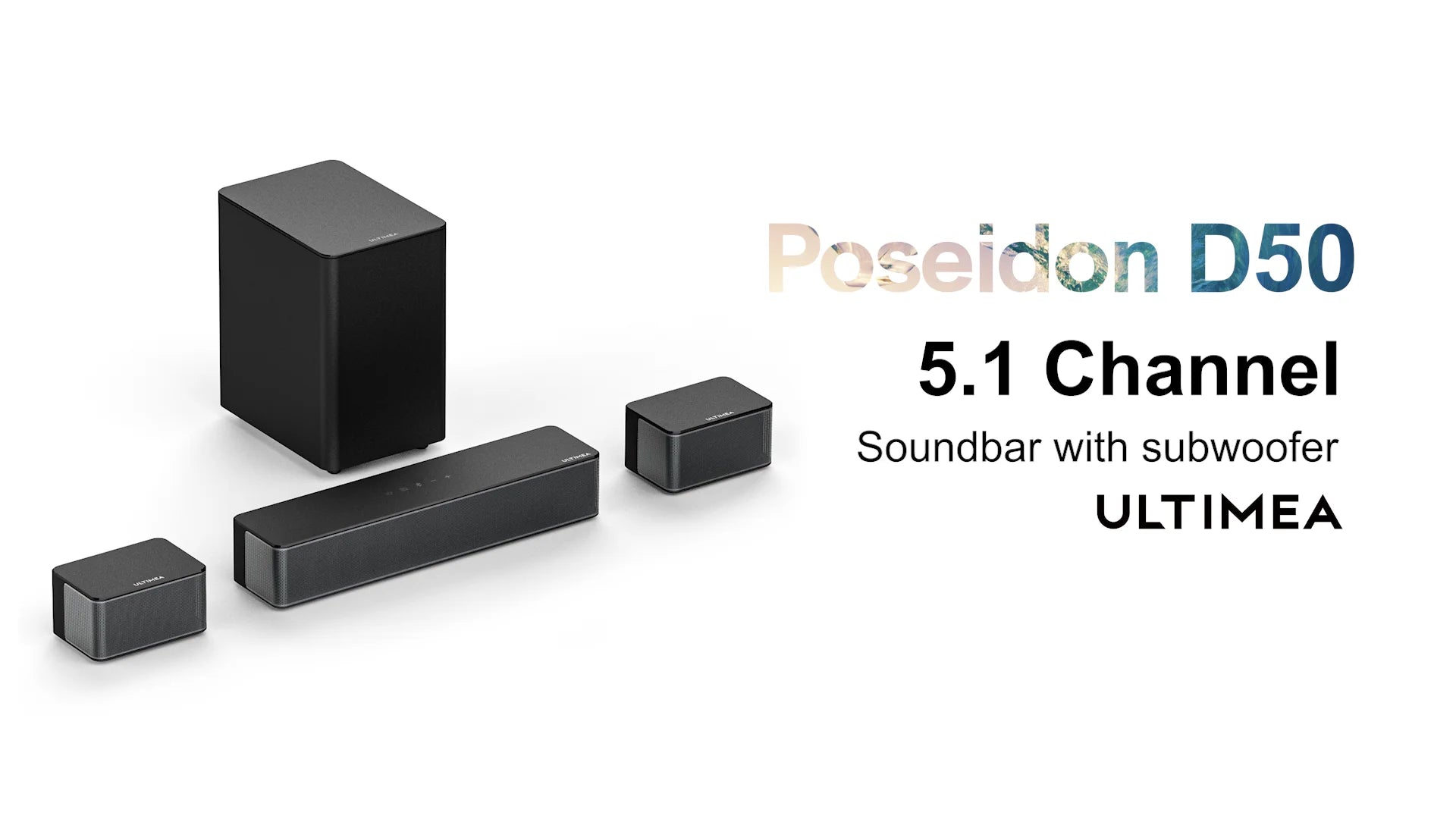 ULTIMEA 5.1 Virtual Surround Soundbar, 3D Surround Sound System, Soundbar for TV with Subwoofer and Rear Speakers, Poseidon D50