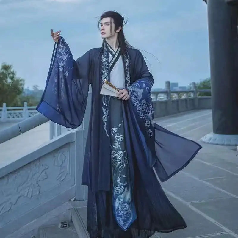 Original Chinese Floral Clouds Hanfu Dress Men Women Traditiional Weijin Period Gradient Costume Niche Fairy Cosplay Clothing