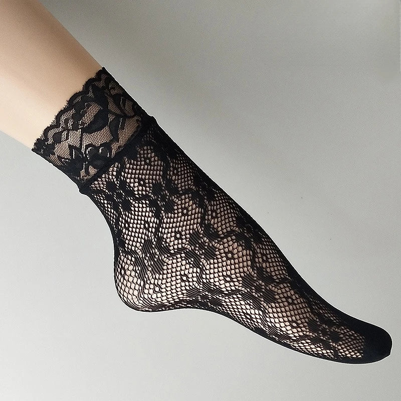 5 Pairs Floral Lace Socks Thin Breathable Short Socks Summer Mesh Lolita Fishing Net Women's Stockings Hosiery