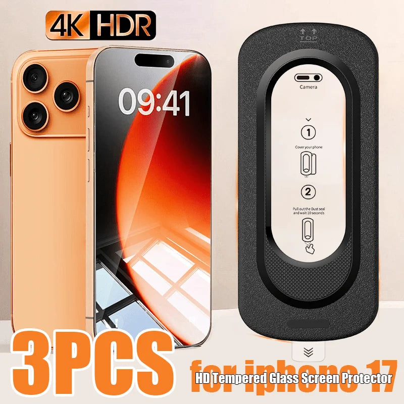 3Pcs Screen Protector for iPhone 17 ProMax 17 PRO HD Tempered Glass Full Edge Coverage Easy Installation for iphone 17/16 Cover