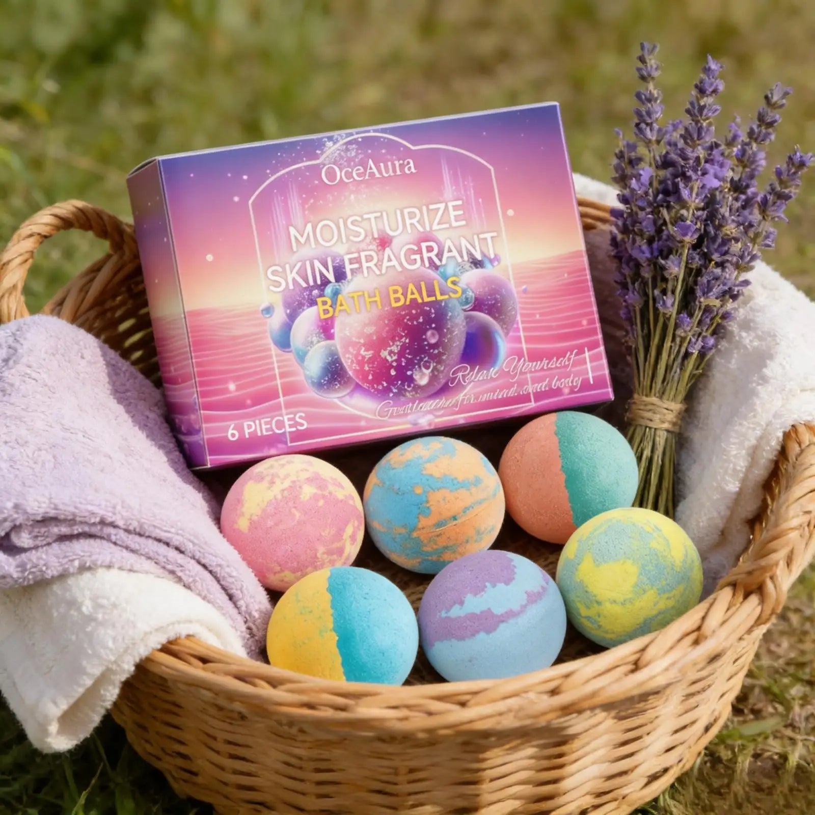 OceAura Bath Bubble Balls Soft Smooth Clean Body Care Moisturizing Skin Elasticity Enhanced Shower Products Gift Sets for Woman