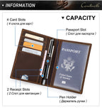 Retro Leather Passport Cover RFID Blocking For Cards Travel Passport Wallet Document Organizer Case With 1 Pen Holder Men Women