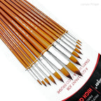 13 Pcs Long Handle Artist Paint Brush Set, 4 Tip Shapes :Pointed/Flat/Angled/Filbert for Multi-Media Art & Craft,Wooden Handle