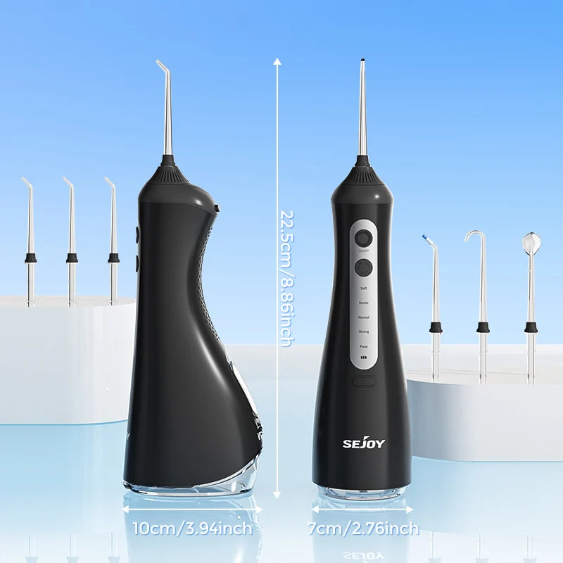 SEJOY Portable Electric Water Flosser Irrigator Dental Teeth Whitening strips 350ML Tank 5 Modes 5 Jet Tips For Home Travel