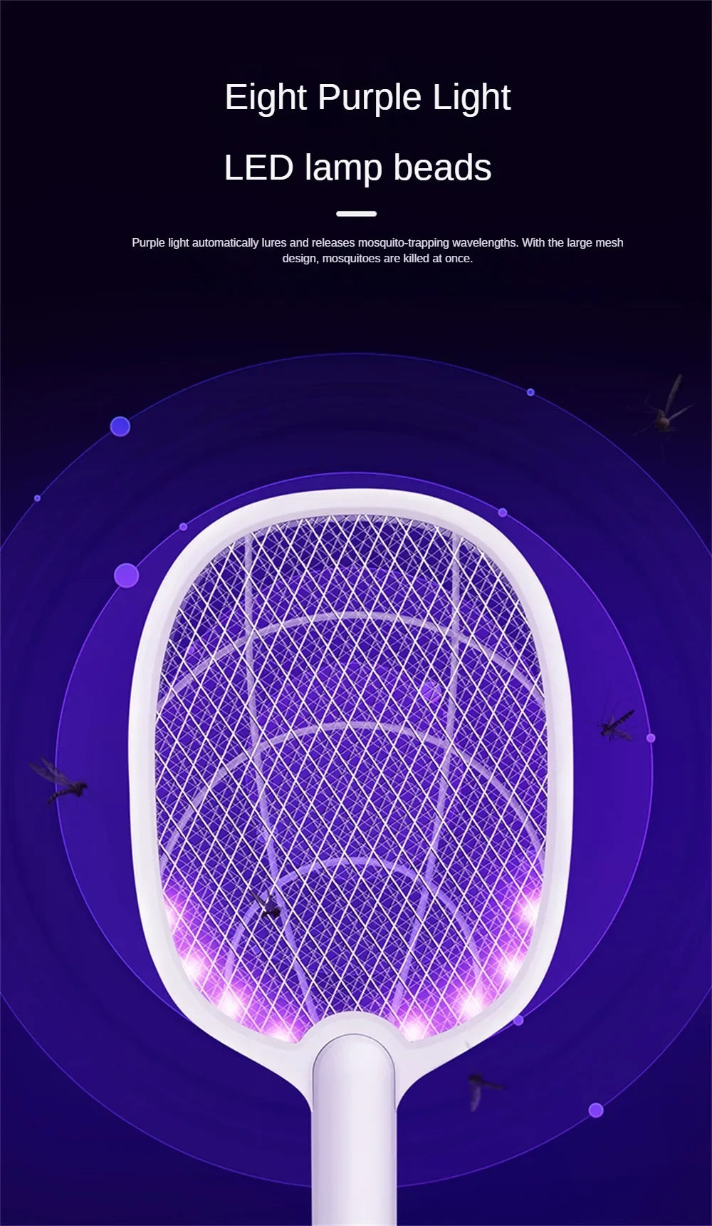 Mosquito Killer Lamp USB Rechargeable Electric Foldable Mosquito Killer Racket Fly Swatter Repellent Lamp Zapper Insects Racket