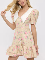 Tossy Printed Lapel Fashion Mini Dress Women's Short Sleeve Patchwork Contrast Elegant Summer Dress 2025 Female Bodycon Dress