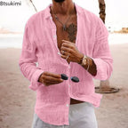 2026 Men's Cotton Linen Shirts Top Simple Laple Solid  Man Shirts Tops Comfortable Loose Casual Holiday Shirts for Men Blouses