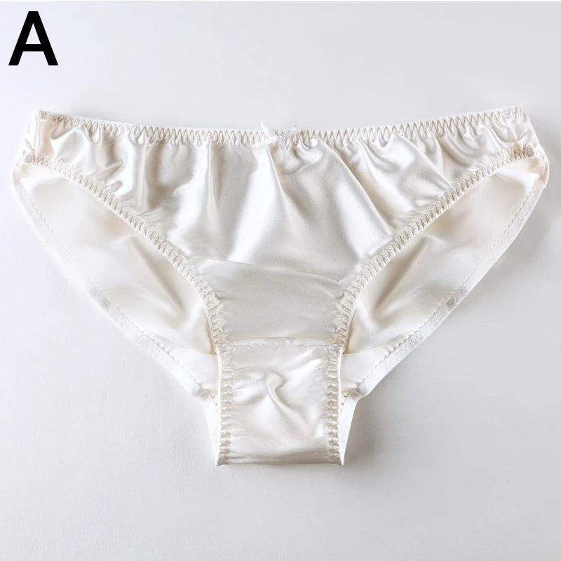 Women'S 100% Mulberry Silky Panties Fashion Lace Brief Large Size Comfortable Breathable Solid Color Lingerie Seamless Underwear