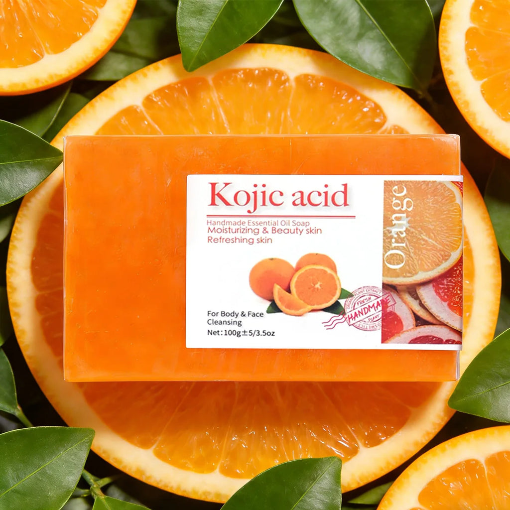 2Pcs/100G Kojic Acid Sweet Orange Handmade Essential Oil Soap Gently Cleanses Face and Body Handmade Soap