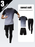 3 Pcs Men's Quick-drying Sports Gradient Suit Leisure Sports Running Short Sleeve Comfortable Sun Protection Pants Joker Shorts