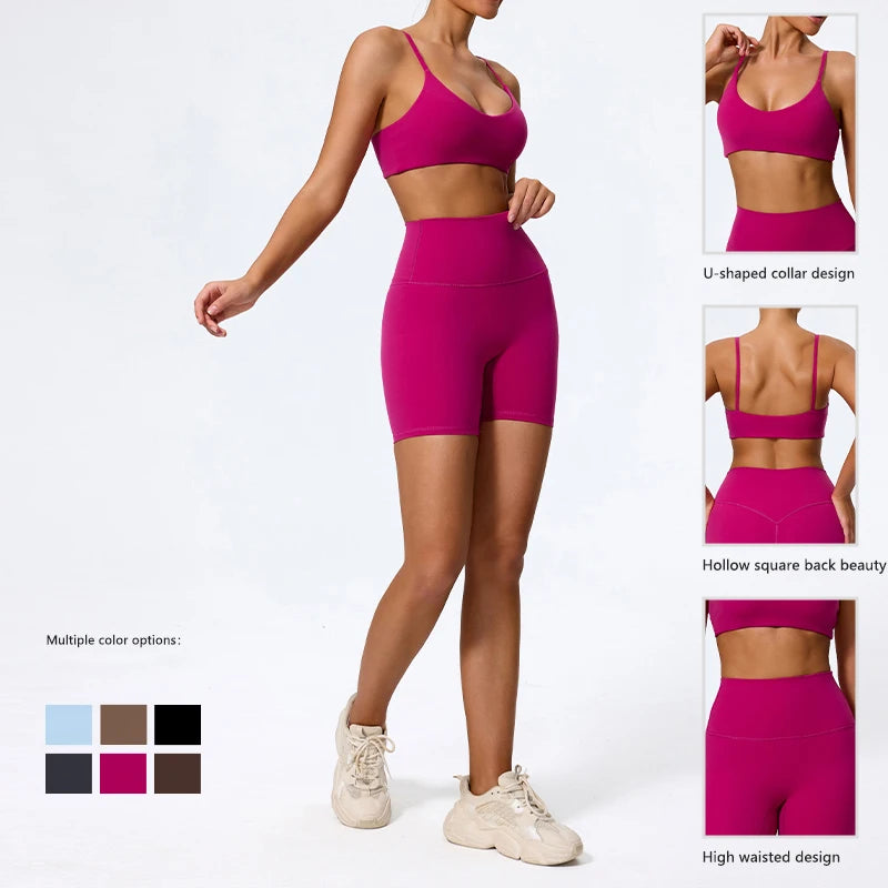 Hearuisavy Summer Super-Soft 2Pcs Women's Running Sports Shorts Set Breathable Fitness Yoga Bra Casual Push Up Workout Crop Top Secondary image