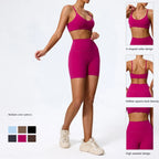 Hearuisavy Summer Super-Soft 2Pcs Women's Running Sports Shorts Set Breathable Fitness Yoga Bra Casual Push Up Workout Crop Top