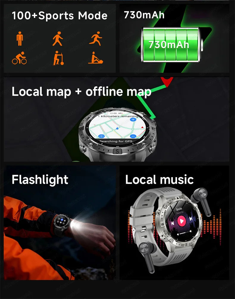 Smart Watch for Men GPS Offline Maps 2G ROM 10ATM Waterproof Heart Rate Diving Skiing Hiking Rugged Durable Smartwatch Men Women