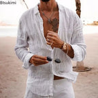2026 Men's Cotton Linen Shirts Top Simple Laple Solid  Man Shirts Tops Comfortable Loose Casual Holiday Shirts for Men Blouses