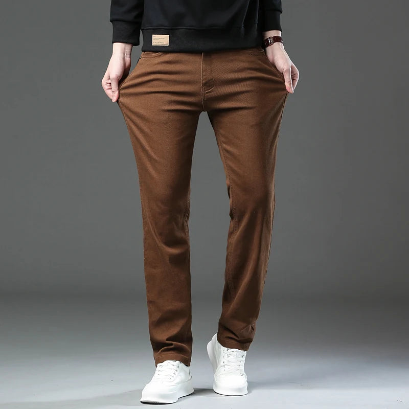 2026 98% Cotton Elastic Cotton Jeans Men's Spring Slim Straight Denim Pants Comfort Large Size Korean Business Casual Trousers