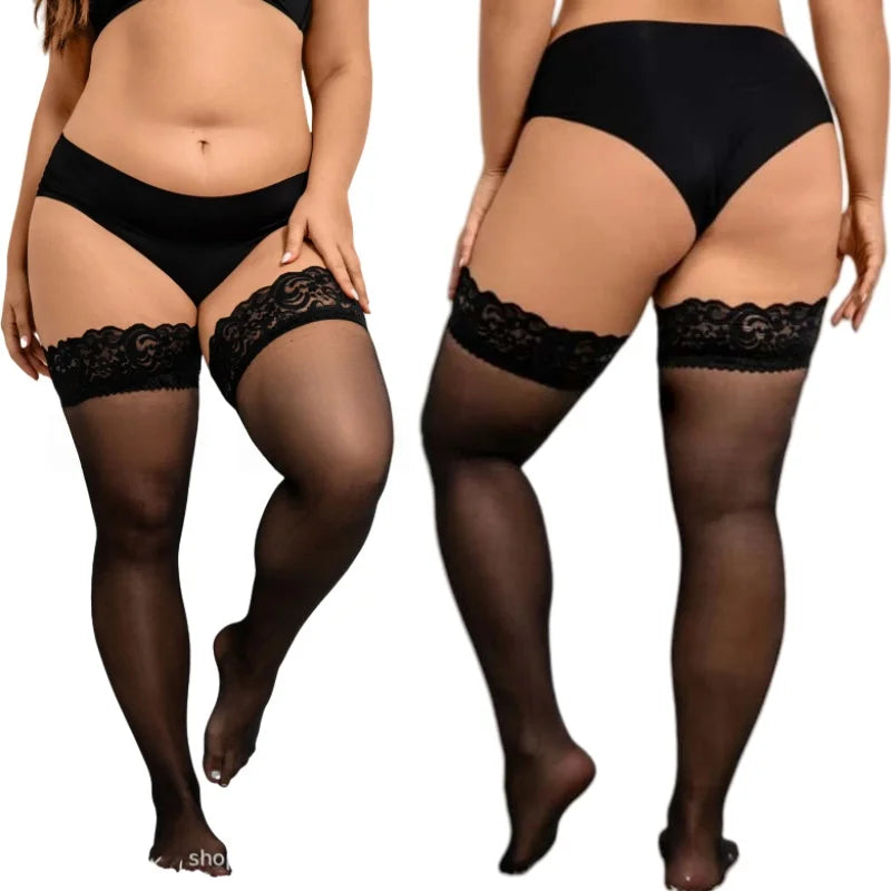 2026new Over Knee Thigh High Stockings Anti-slip Plus Size Black Oversized Fishnet Long Lace Socks for Women XXL Spring Summer Secondary image