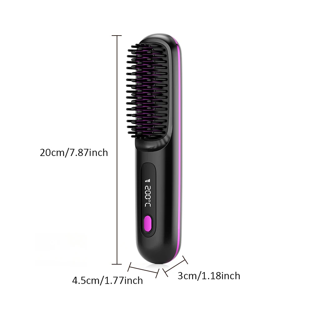 Cordless Hair Straightener Brush 3 Temperature Electric Negative Ions Ceramic Anti-Scald Heated Comb Hair Styling Tools