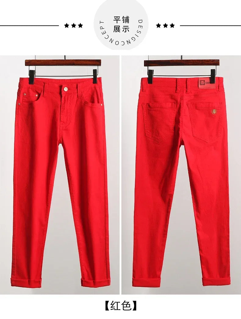 5 Colors Men's Colorful Denim Stretch Stretch Jeans Elastic Yellow Pink Red Slim Male Clothing Simple Business Denim Trousers