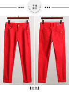 5 Colors Men's Colorful Denim Stretch Stretch Jeans Elastic Yellow Pink Red Slim Male Clothing Simple Business Denim Trousers