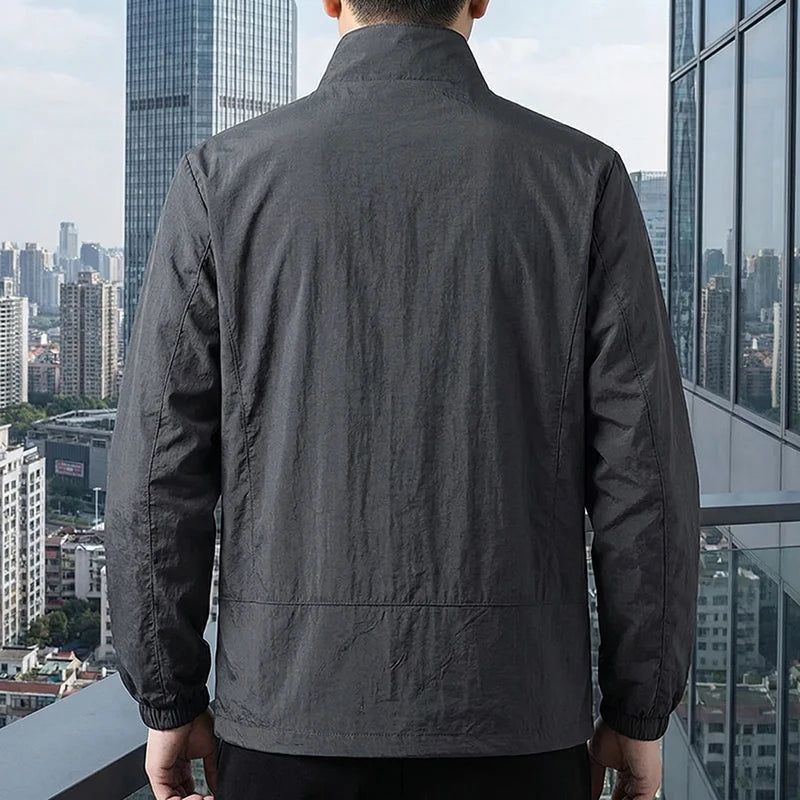 Men's Stand Collar Jacket Spring Breathable Lightweight Anti-Wrinkle Windbreaker Outdoor Sport Casual Quick-Drying Work Jackets