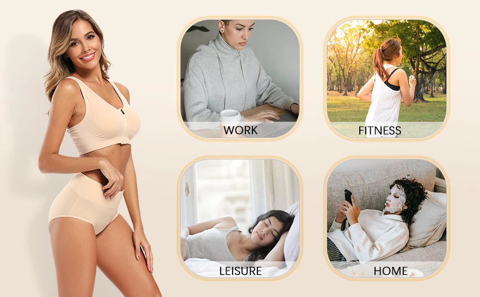 Molasus 5pcs Women's Cotton Panties Seamless Underwear High Waist Full Coverage Ladies Briefs Set Breathable Underpant Plus Size