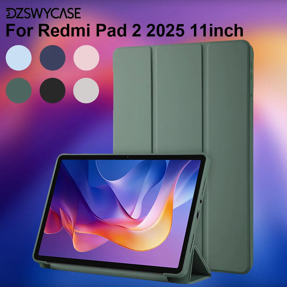 Silicone Case for Xiaomi Redmi Pad 2 11 Inch 2025, Ultra Thin Trifold Stand PU Leather Protective Cover, Auto Sleep / Wake Main image