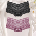 FINETOO 2Pcs Lace Four Shorts Women Low-Rise Panties Floral Underwear S-XL Girls Sexy Panties Ladies Lace Underpants Lingerie