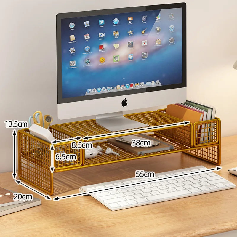 Height Adjustable Computer Stand Desk Monitor Laptop Cooling Rack Suspended Bracket Office Storage Solution