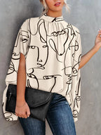 Casual Loose Women's Blouse Fashion Batwing Sleeve Print O-neck Shirts Top Spring Summer Office Lady Blouses Elegant Tops 2024