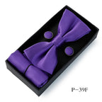 HUISHI Classic Black Bowtie Bow Ties For Mens Butterfly Bowknot Pocket Square Cufflinks Suit Set Bussiness Accessories Gift Box
