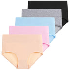 Molasus 5pcs Women's Cotton Panties Seamless Underwear High Waist Full Coverage Ladies Briefs Set Breathable Underpant Plus Size