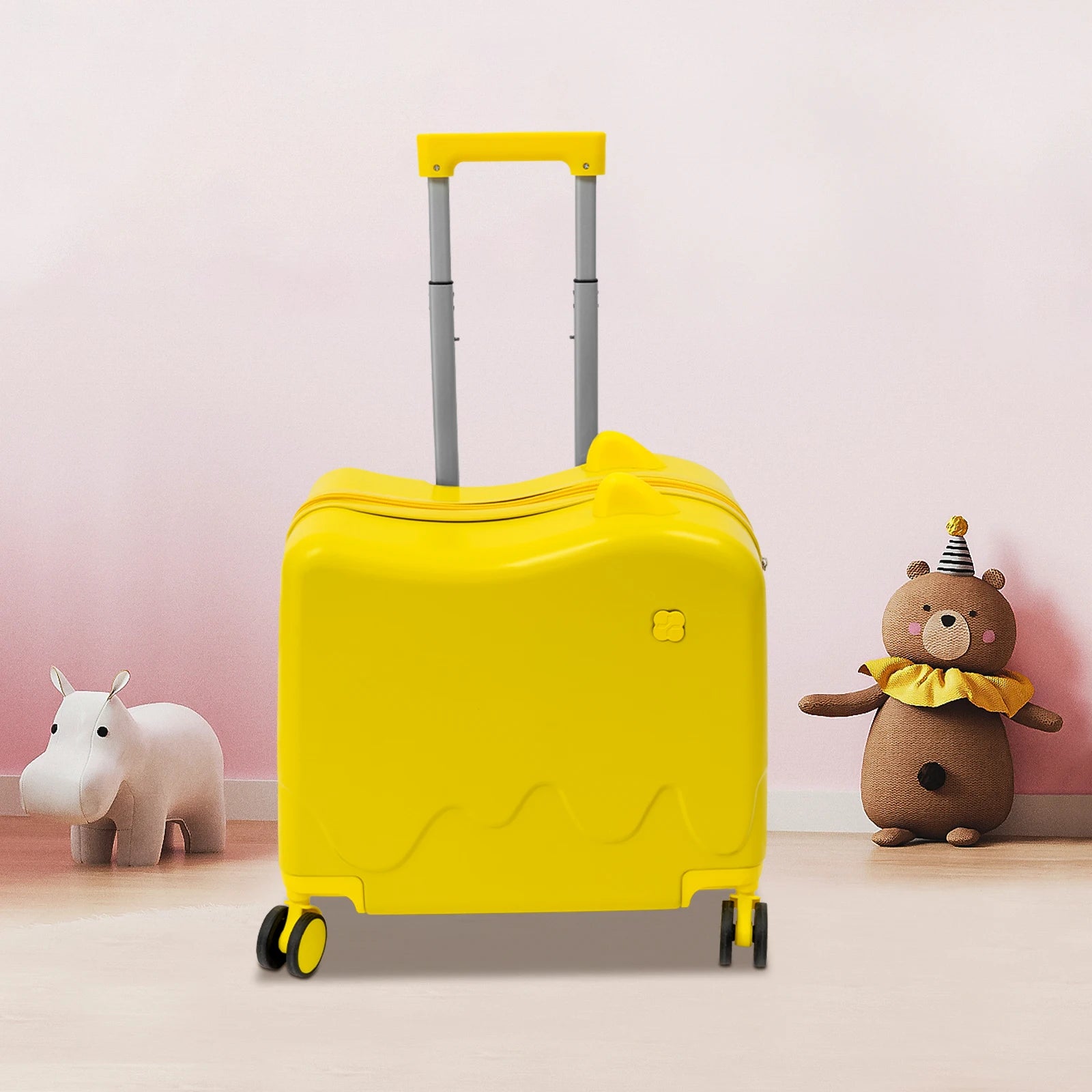 18 Inch Ride-On Suitcase, Cute Luggage with Internal Mesh Pocket, Storage Box with Swivel Casters for Short Trips, Yellow