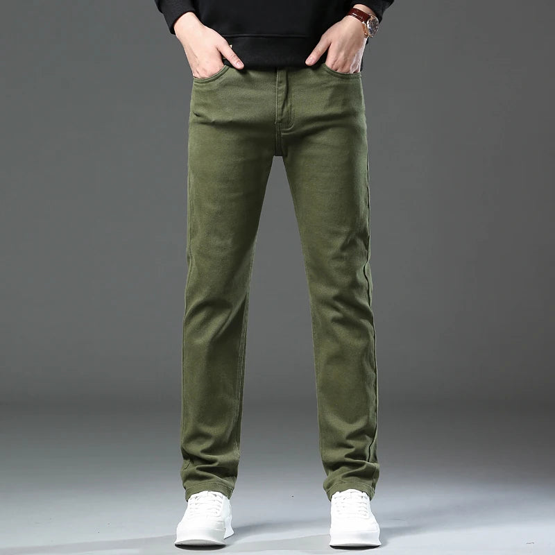 2026 98% Cotton Elastic Cotton Jeans Men's Spring Slim Straight Denim Pants Comfort Large Size Korean Business Casual Trousers