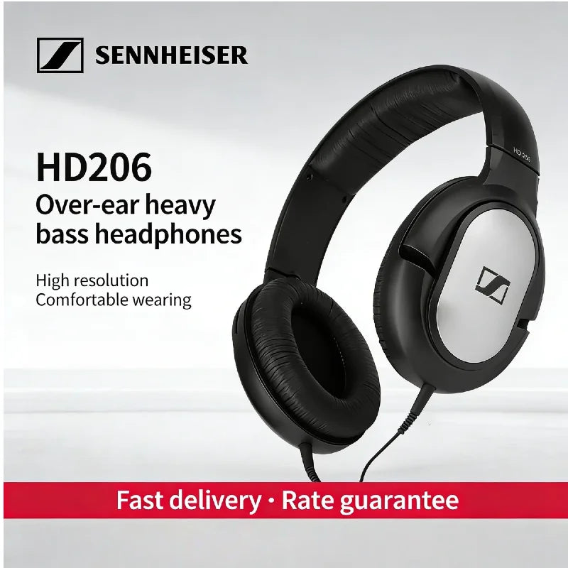 Sennheiser HD206 Over-Ear Wired HiFi Drivers Stereo Bass Audiophile Headphones Original Noise-Canceling Monitoring Headset