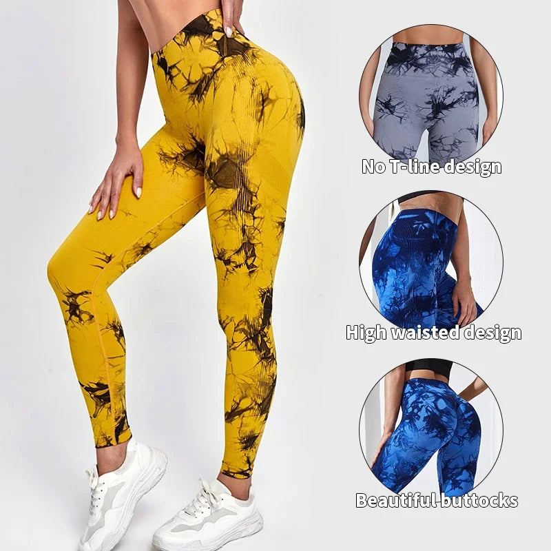 Women's Tie Dye Nine Tenths Leggings High Waist Yoga Pants Soft Stretchy Workout Running Pants Breathable Comfortable