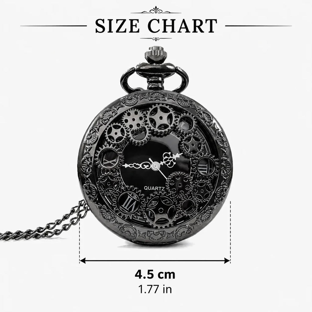 1pc Black Retro Hollow Gear Carved Quartz Pocket Watch Necklace Pendant Clock Chain Men Women Memorial Gift