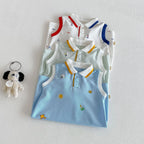 2026 New Summer 0-2Y Baby Clothes Cartoon Print Sleeveless Polo Romper Breathable Mesh Fabric with Placket Snap Closure