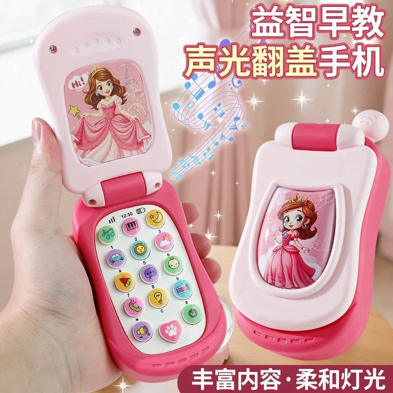 Puzzle early education music mobile phone cartoon simulation flip phone baby toy 61 children's gift English