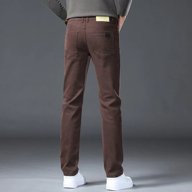 2026 98% Cotton Elastic Cotton Jeans Men's Spring Slim Straight Denim Pants Comfort Large Size Korean Business Casual Trousers