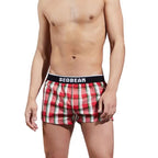 SEOBEAN Classic Plaid Mens Boxer Shorts 100% Cotton Underwear Boxershorts U convex Pouch Arrow Panties Shorts Men Sleep Bottoms