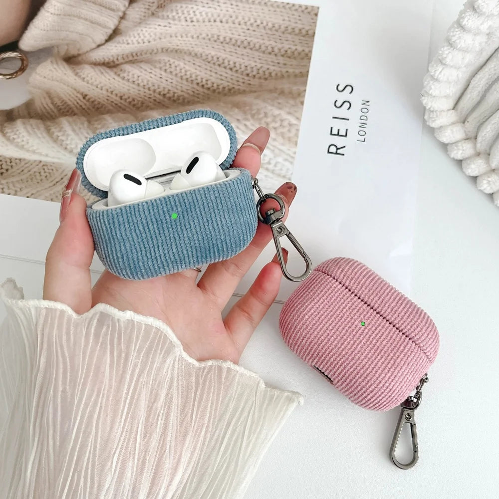 Winter Matte Corduroy Fabric Hook Earphone Case For Apple Airpods 1 2 3 4 Pro 3 2 Wireless Bluetooth Earphone Anti Scratch Cover