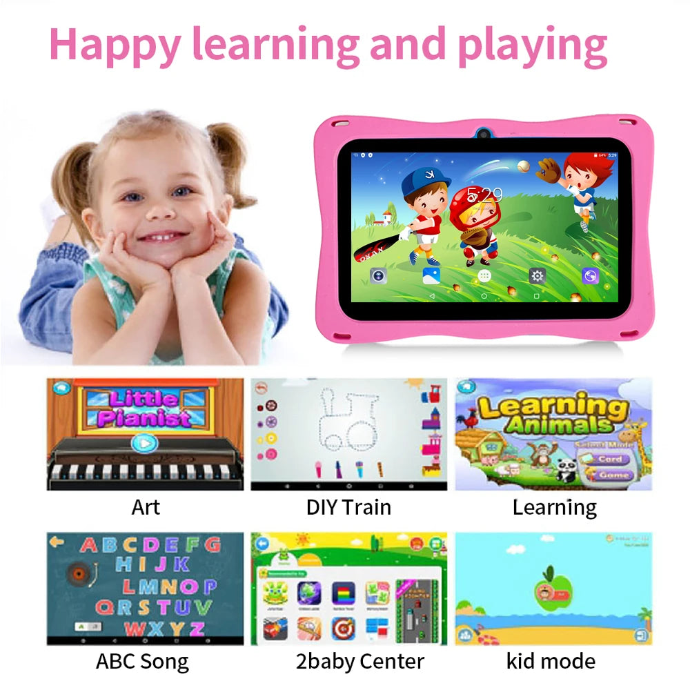 BDF Tablet for Kids 7 Inch Android 11 System 32 GB WiFi Bluetooth Dual Camera Educational Software Installed with Proof Case